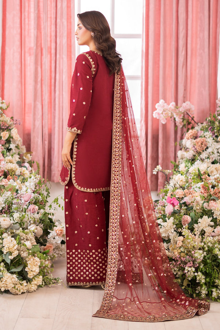 Embroidered Raw Silk Red Stitched Suit - Charizma