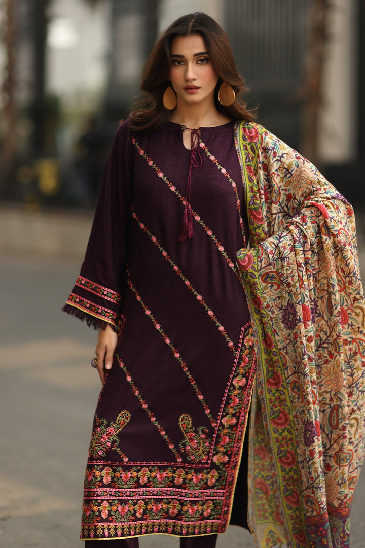 Embroidered Raw Silk Magenta Stitched Suit - Charizma