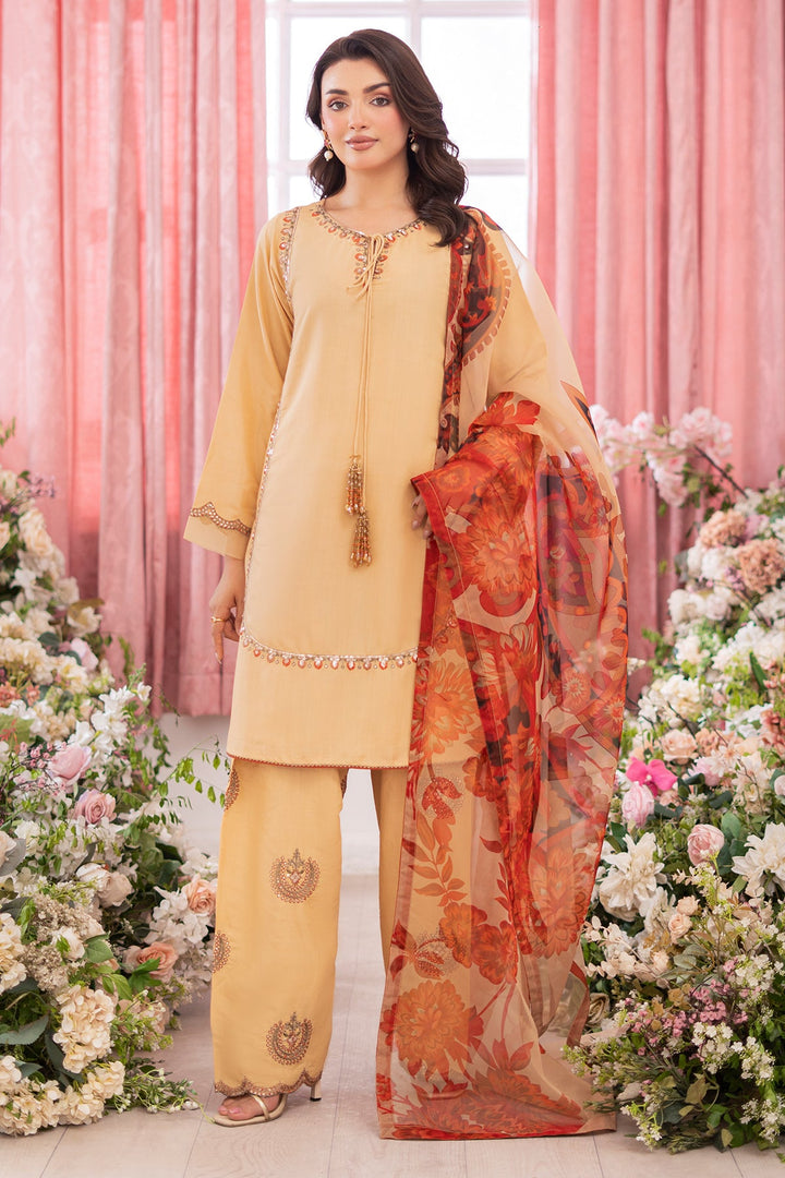 Embroidered Raw Silk Grey Stitched Suit - Charizma