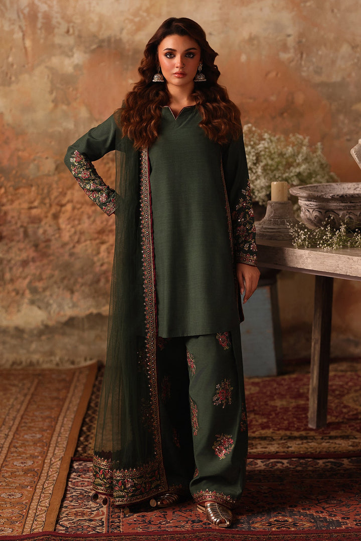 Embroidered Raw Silk Green Stitched Suit - Charizma