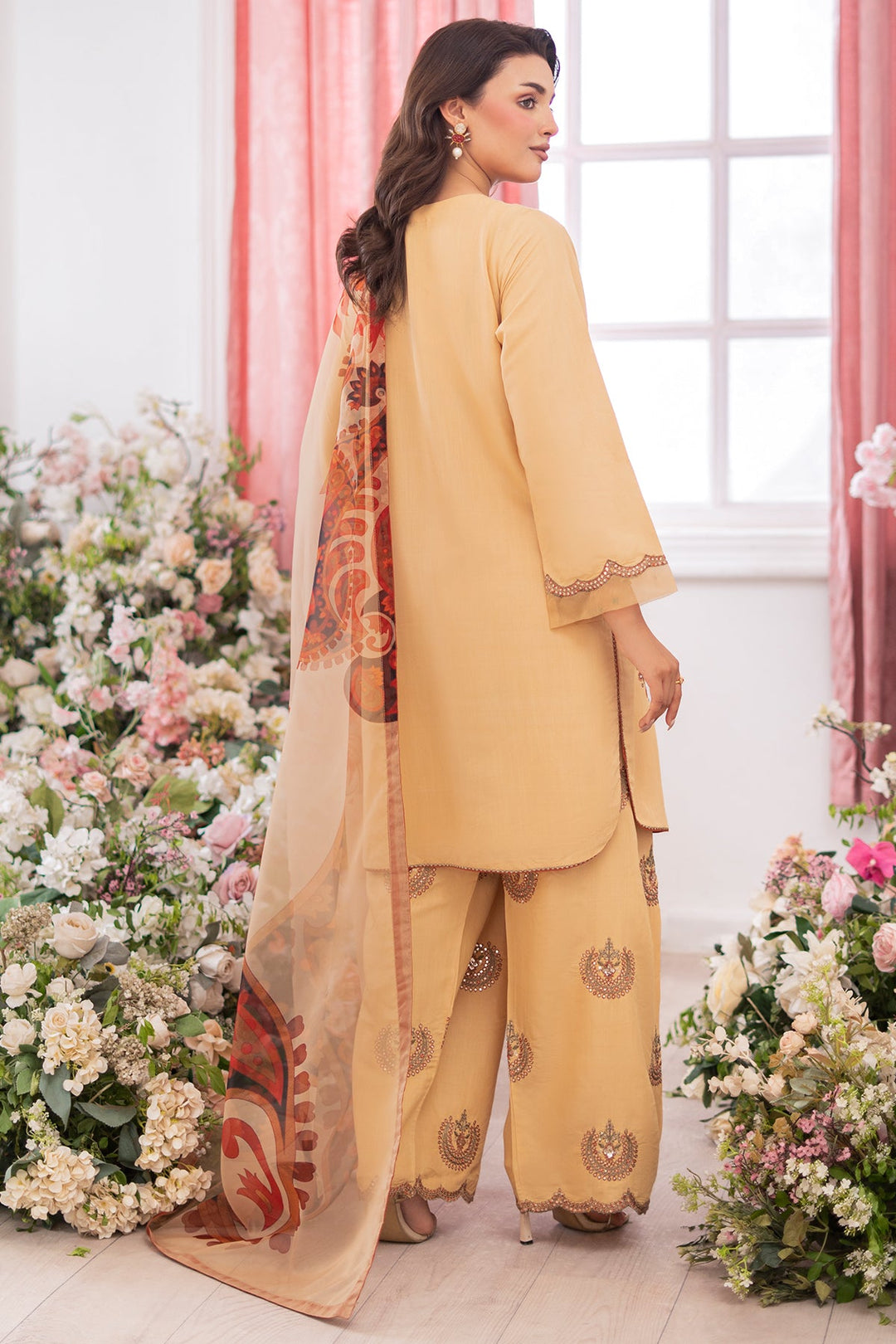 Embroidered Raw Silk Grey Stitched Suit - Charizma