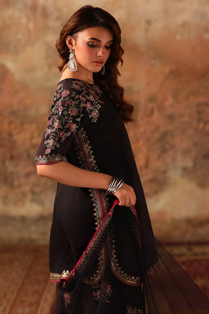Embroidered Raw Silk Black Stitched Suit - Charizma