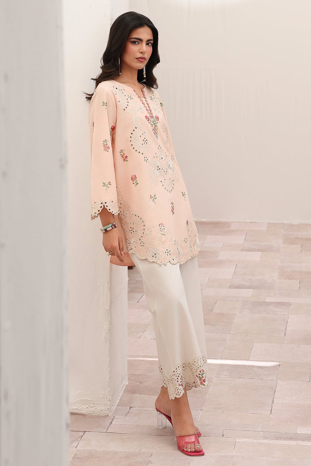Embroidered Lawn Blush Peach Stitched Suit - Charizma