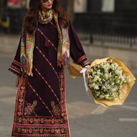Embroidered Raw Silk Magenta Stitched Suit - Charizma