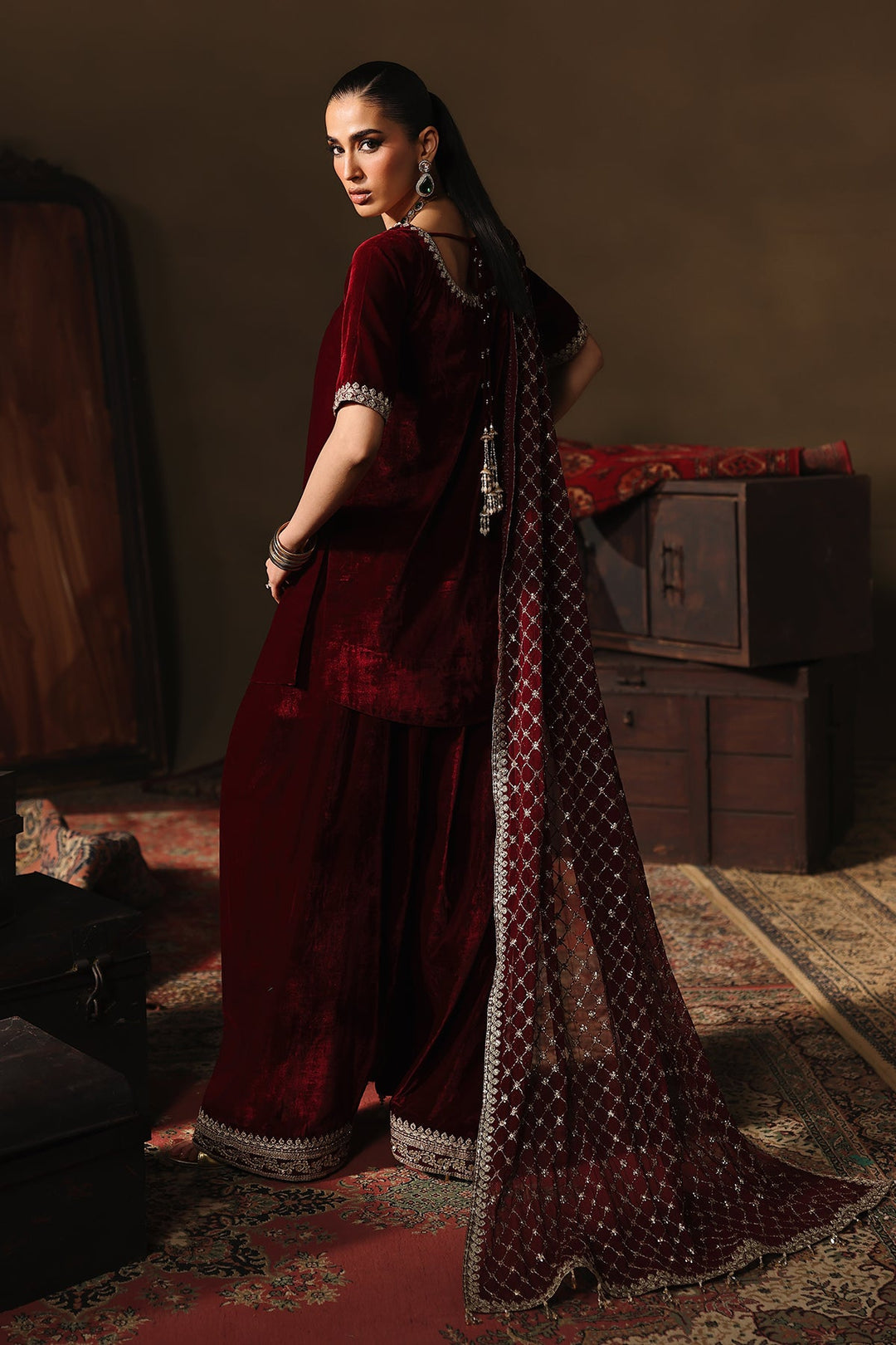 Velvet Red Stitched Suit - Charizma