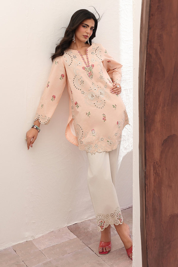 Embroidered Lawn Blush Peach Stitched Suit - Charizma
