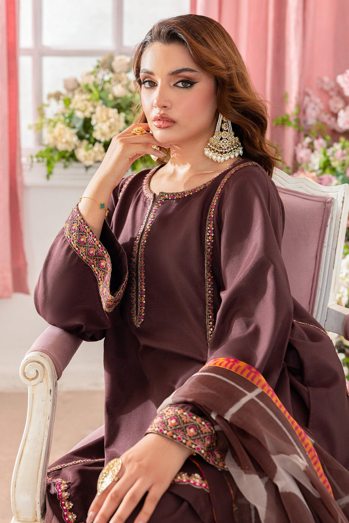 Embroidered Raw Silk Brown Stitched Suit - Charizma