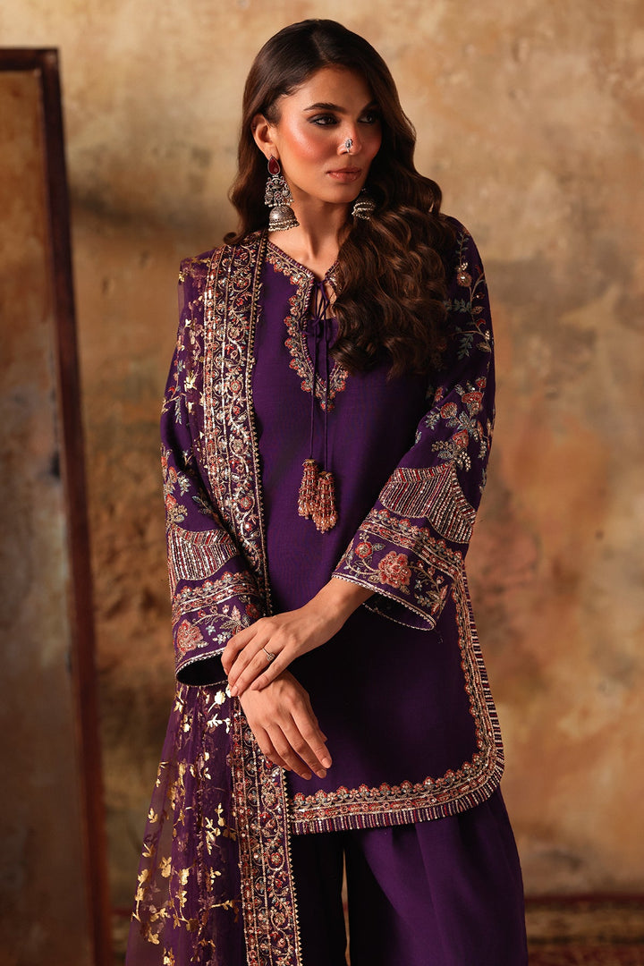 Embroidered Raw Silk Purple Stitched Suit - Charizma