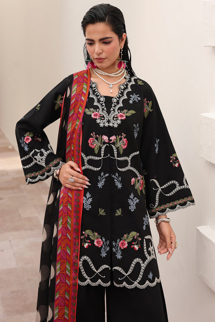Embroidered Lawn Black Stitched Suit - Charizma