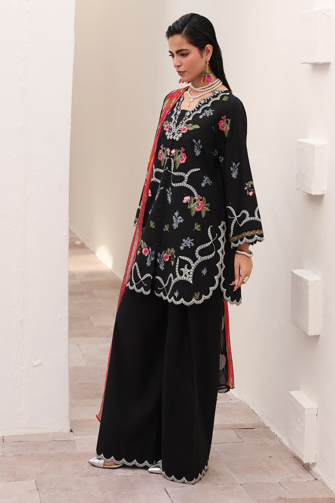 Embroidered Lawn Black Stitched Suit - Charizma