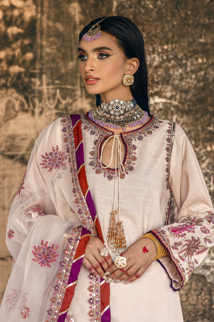 Embroidered Raw Silk Off White Stitched Suit - Charizma
