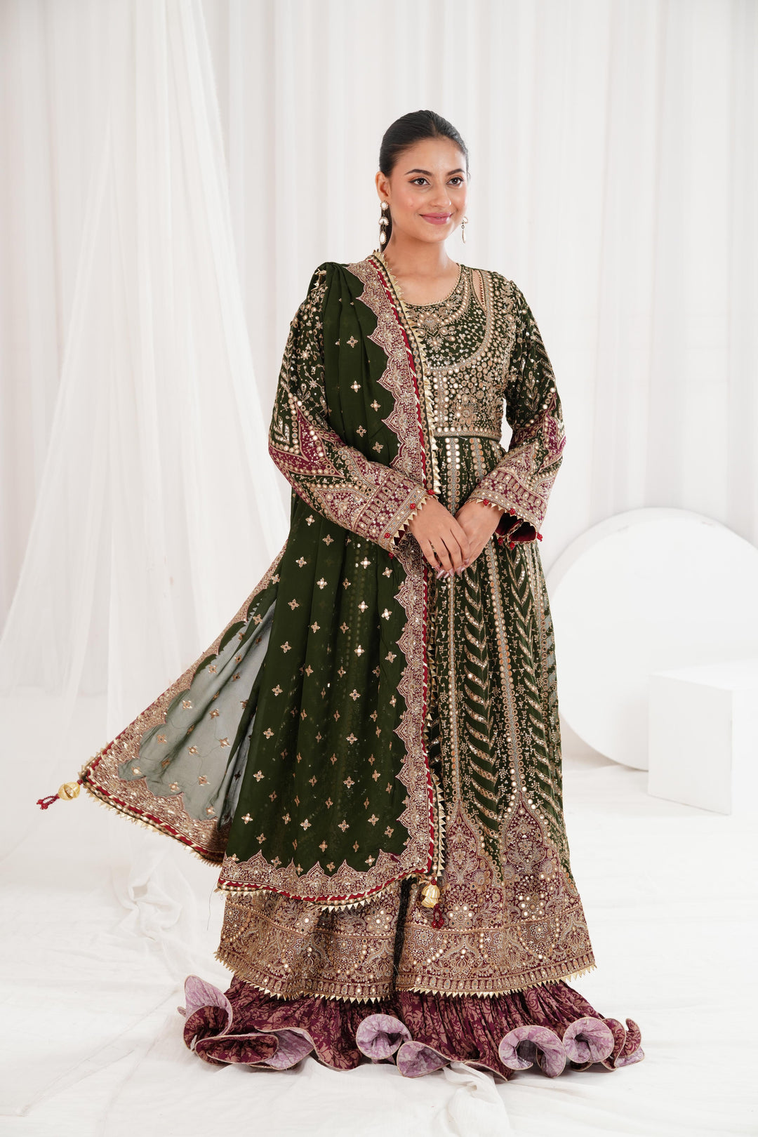 Embroidered Chiffon Dark Green Suit - Jazmin Wedding Formals Stitched