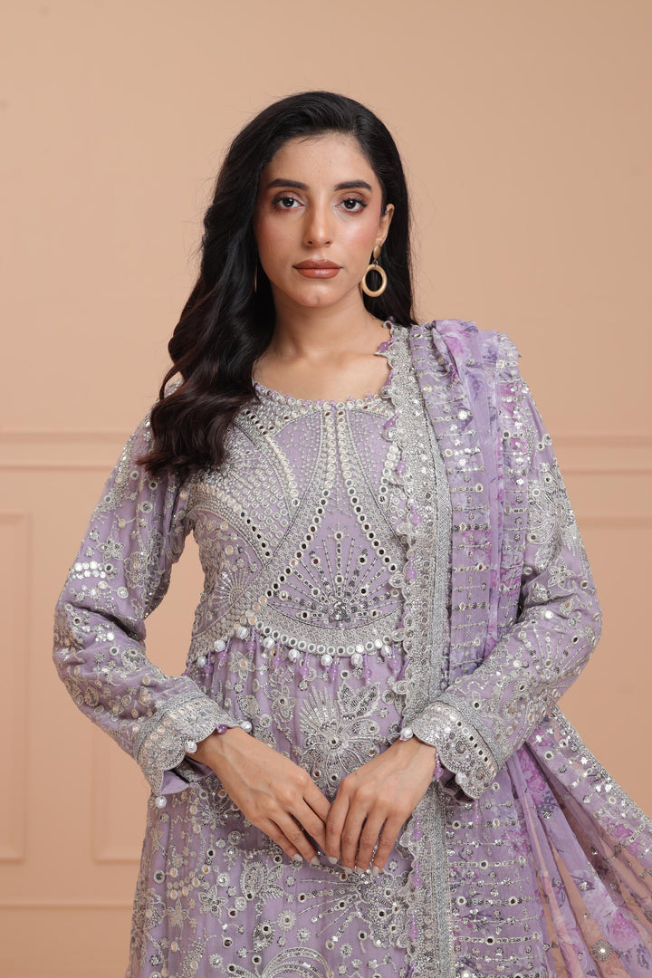Embroidered Chiffon Purple Suit - Jazmin Wedding Formals Stitched