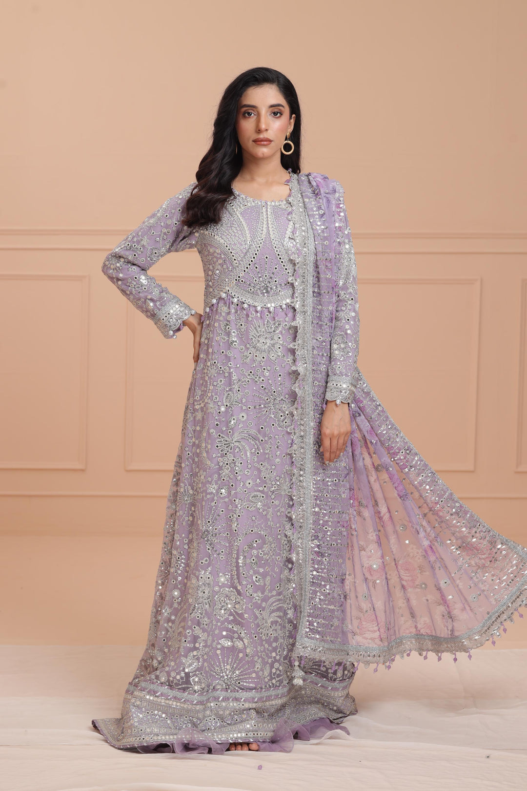 Embroidered Chiffon Purple Suit - Jazmin Wedding Formals Stitched