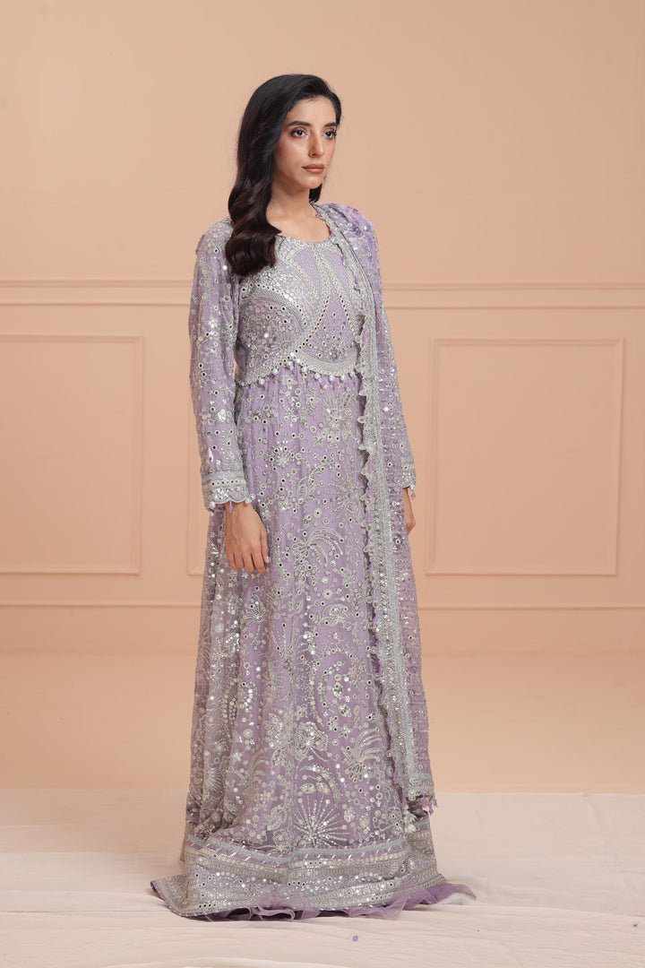 Embroidered Chiffon Purple Suit - Jazmin Wedding Formals Stitched