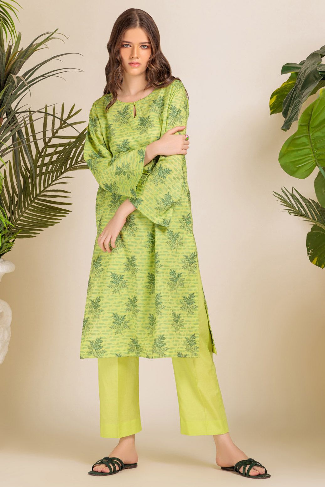 Jacquard Light Green 2 Piece Stitched Suit - Bonanza