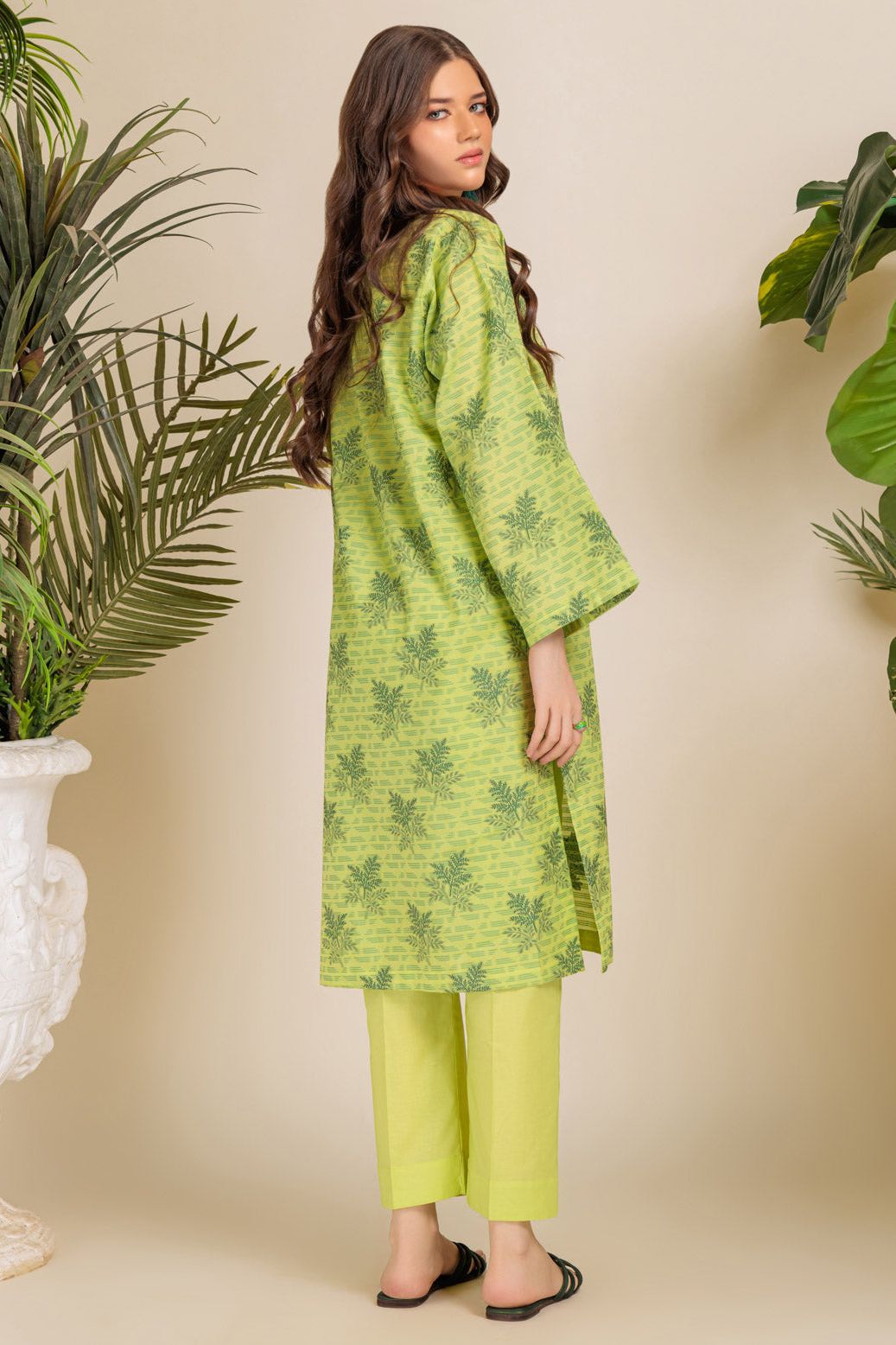 Jacquard Light Green 2 Piece Stitched Suit - Bonanza