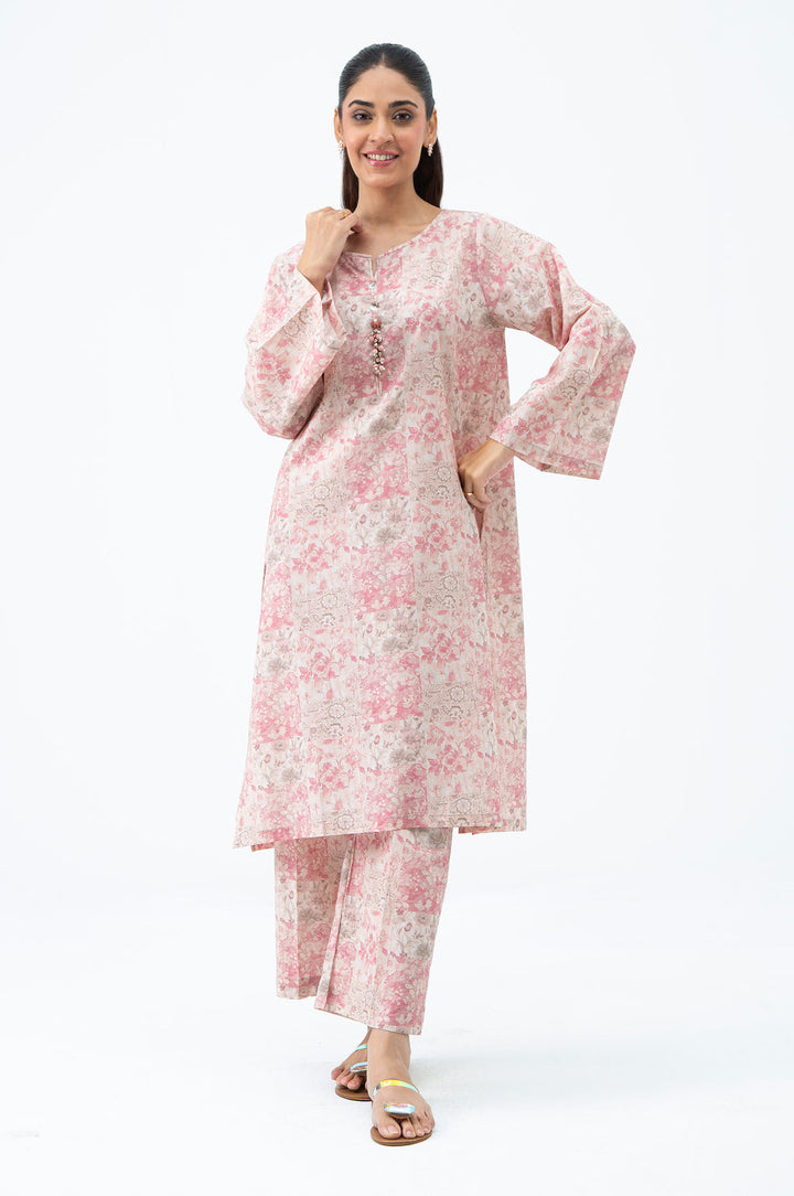Cotton Linen Viscose Pink Stitched Suit - Zeen