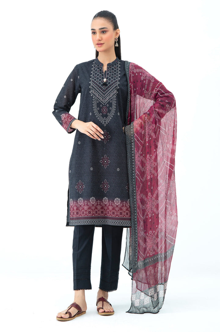 Lawn Black Stitched Suit - Zeen