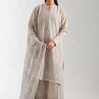 Chikankari Light Grey Stitched Suit - Zeen