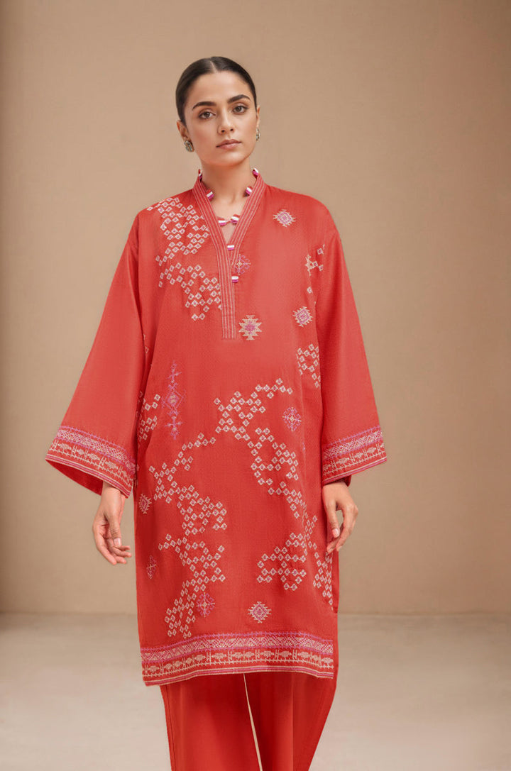 Dobby Lawn Carmine Stitched Suit - Bonanza