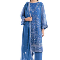 Chiffon Blue Stitched Suit - Bonanza