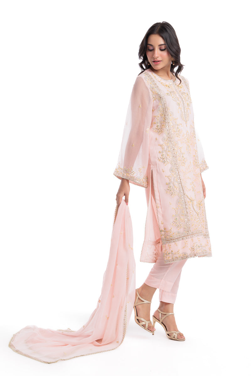 Chiffon Light Pink Stitched Suit - Bonanza