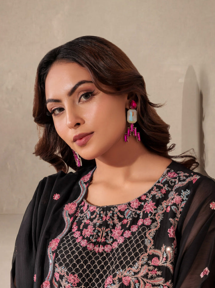 Chiffon Black Stitched Suit - Bonanza