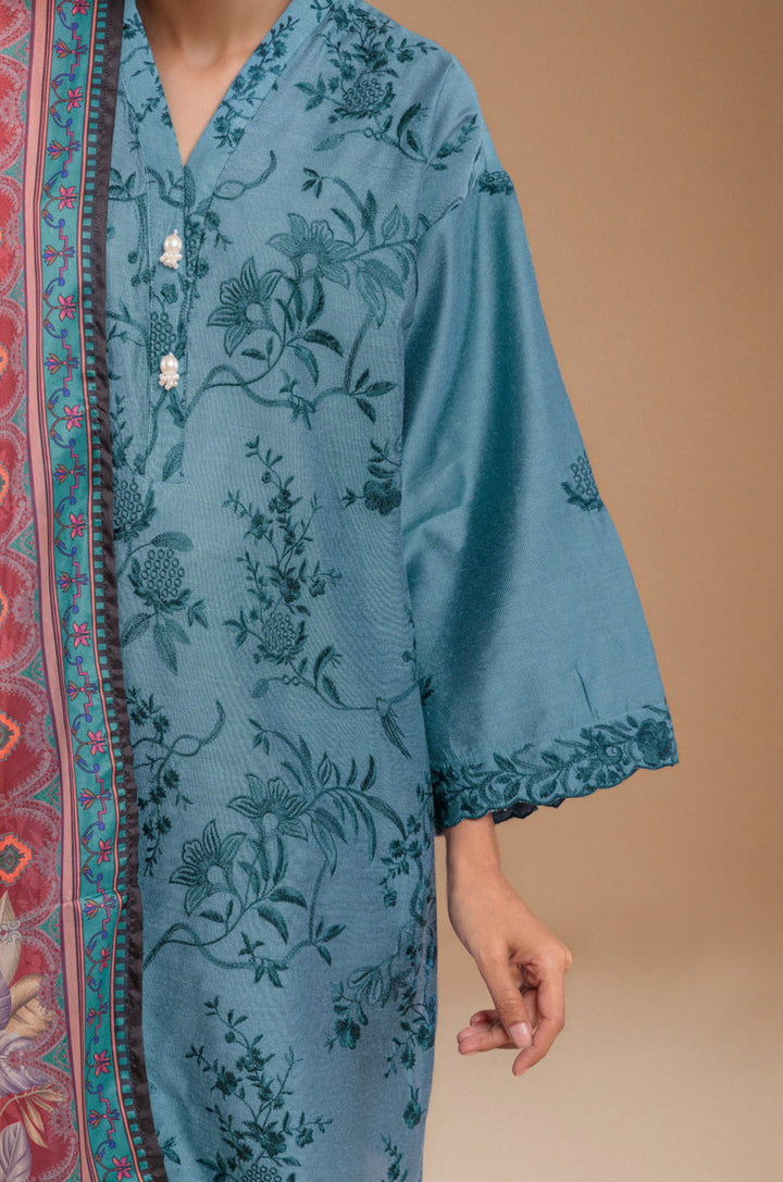 Cotton Silk Classic Blue Stitched Suit - Bonanza