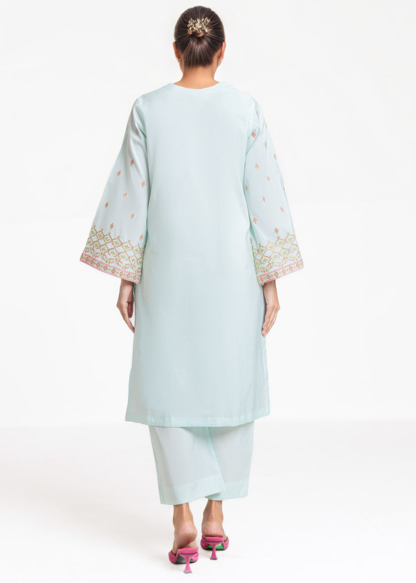Cotton Silk Blue Stitched Suit - Bonanza
