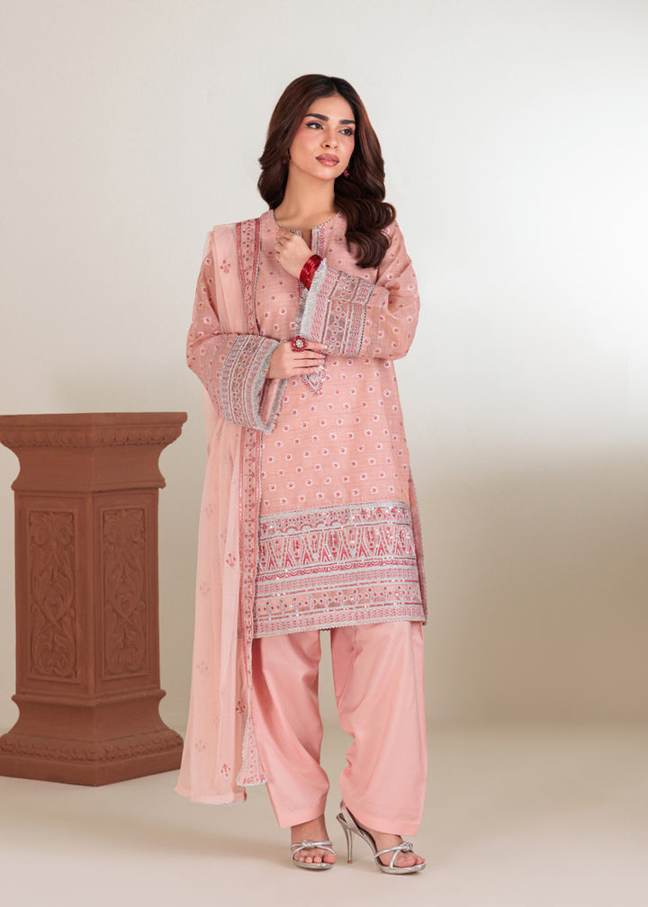 Jacquard Pink Stitched Suit - Bonanza