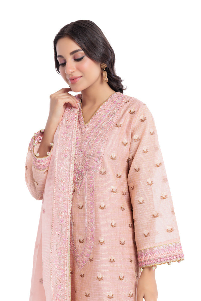 Embroidered Baby Pink Stitched Suit - Bonanza