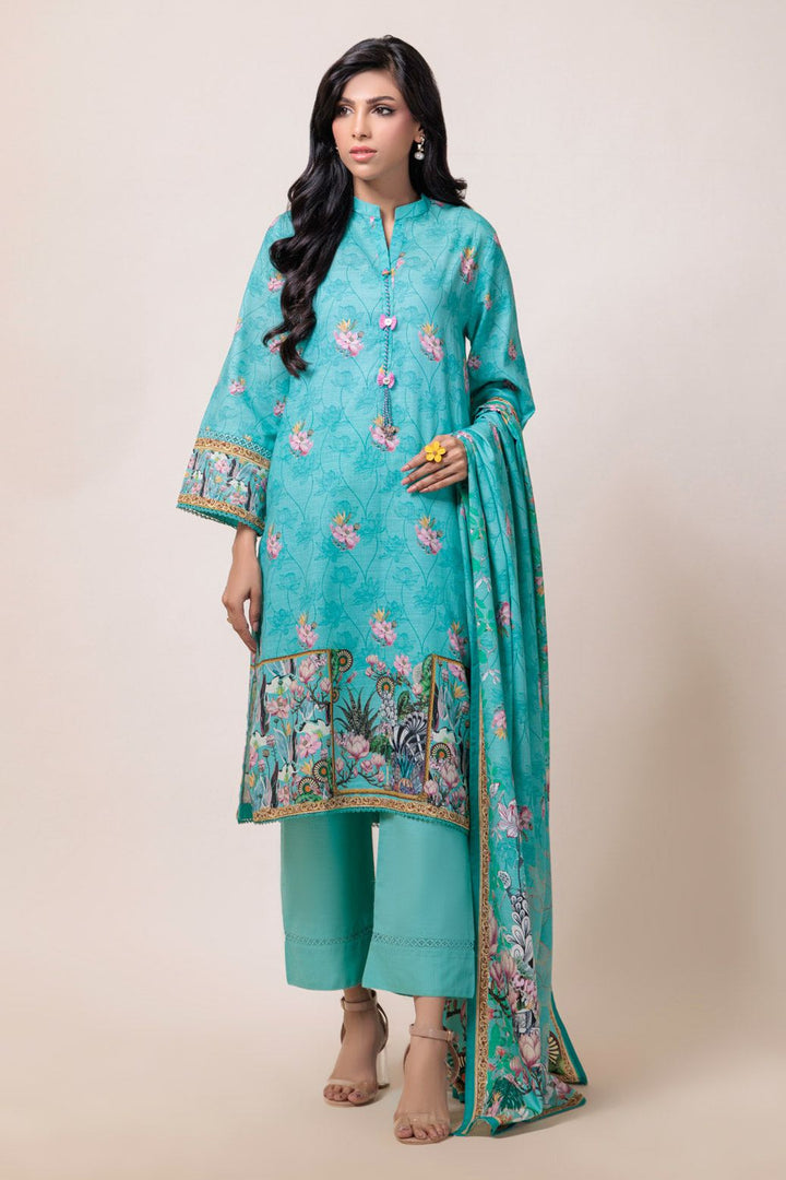 Dyed Cambric Embroidered Sea Green Stitched Suit - Bonanza
