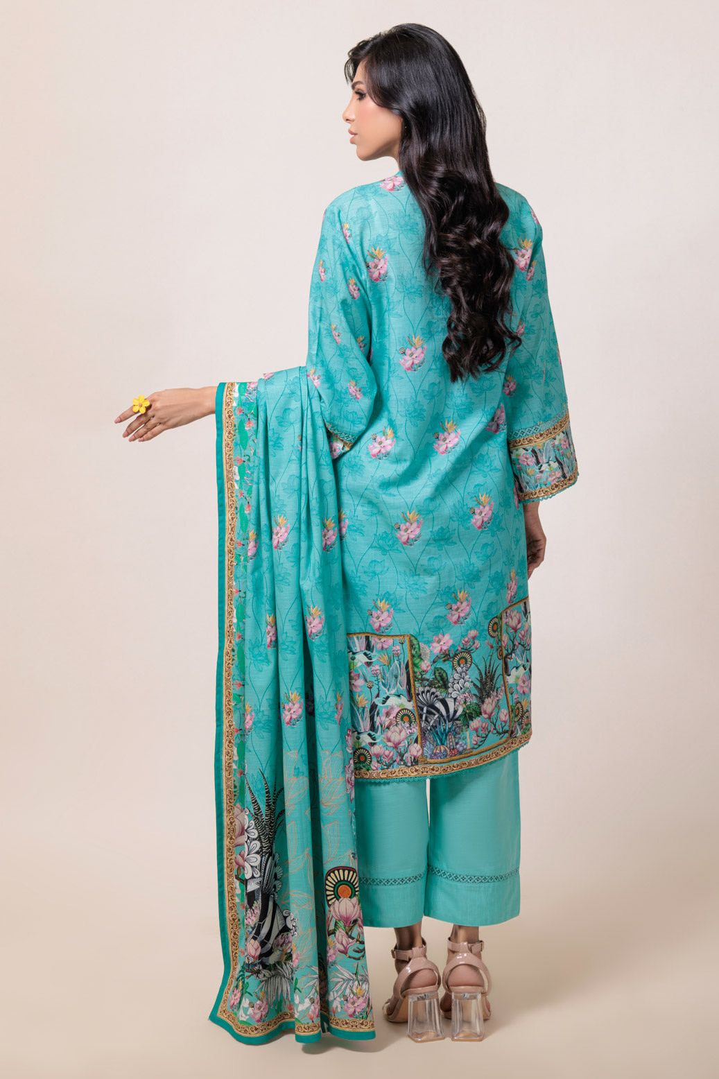 Dyed Cambric Embroidered Sea Green Stitched Suit - Bonanza