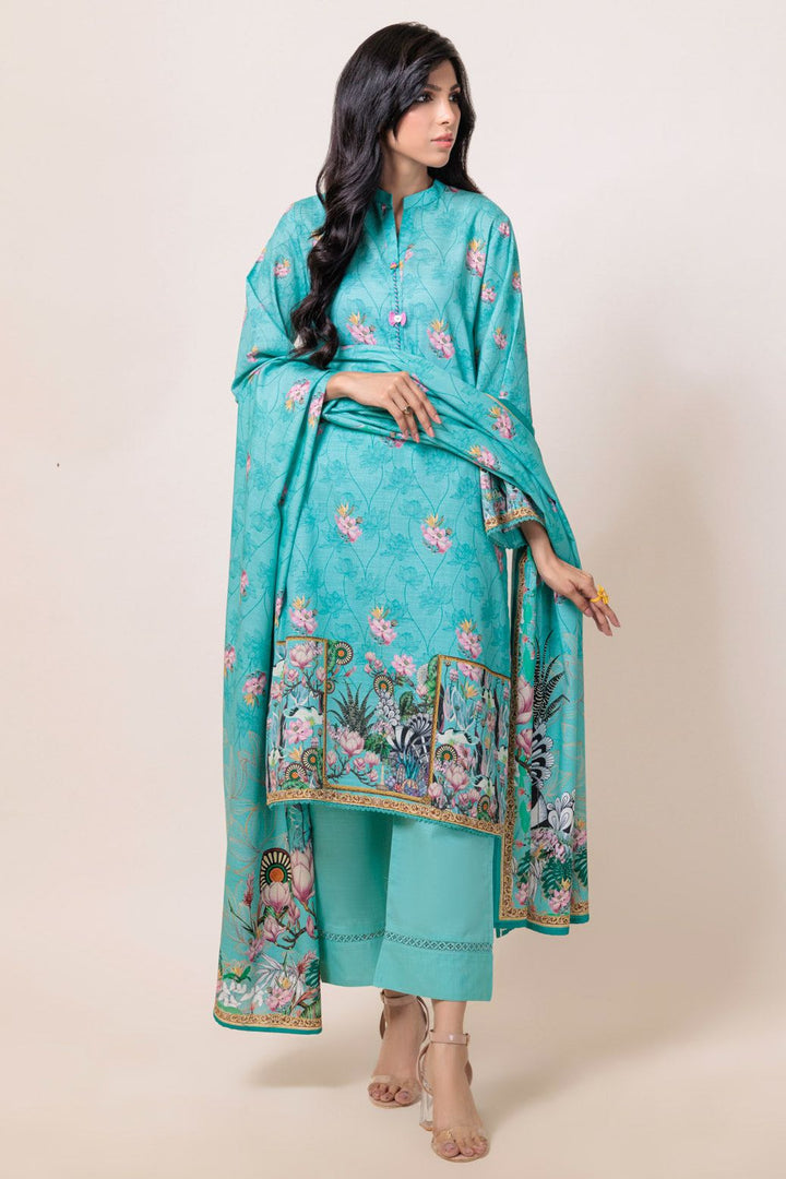Dyed Cambric Embroidered Sea Green Stitched Suit - Bonanza