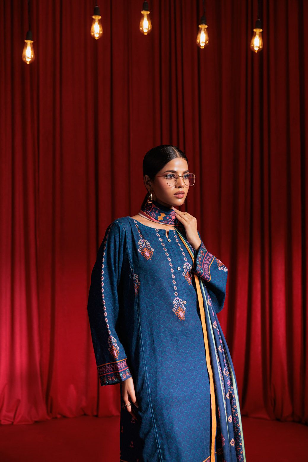 Printed Light Weight Khaddar Blue Stitched Suit - Bonanza