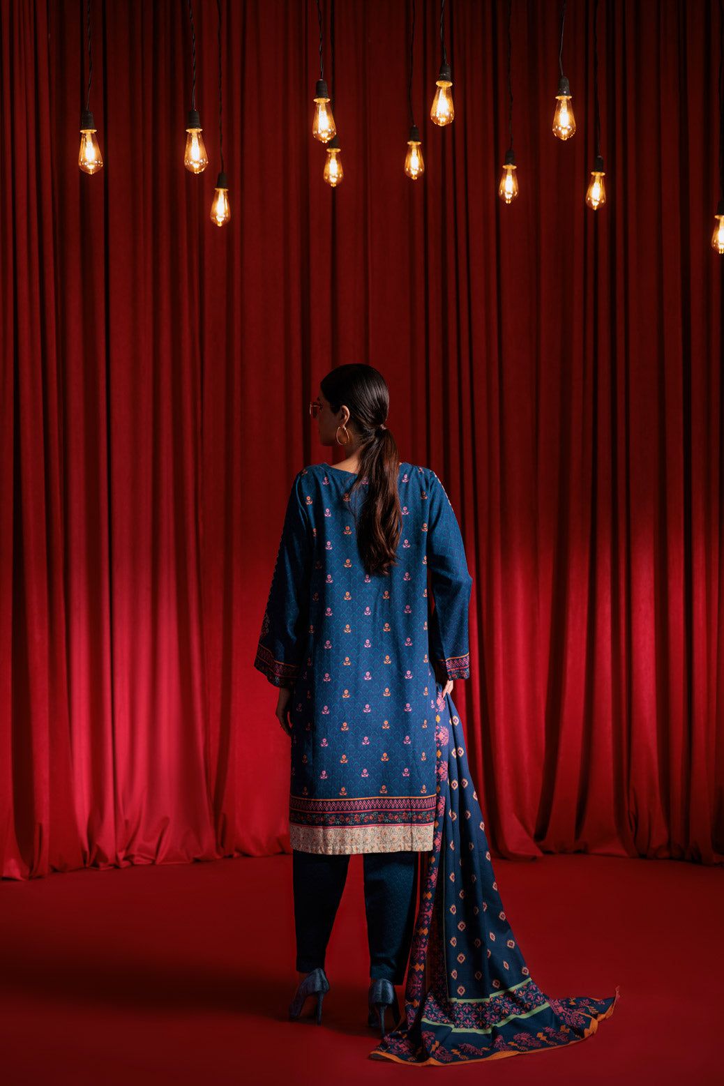 Printed Light Weight Khaddar Blue Stitched Suit - Bonanza