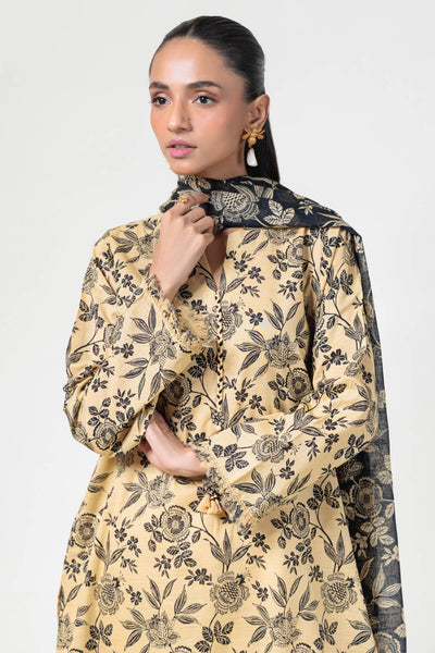 Printed Textured Cambric Beige Stitched Suit - Bonanza