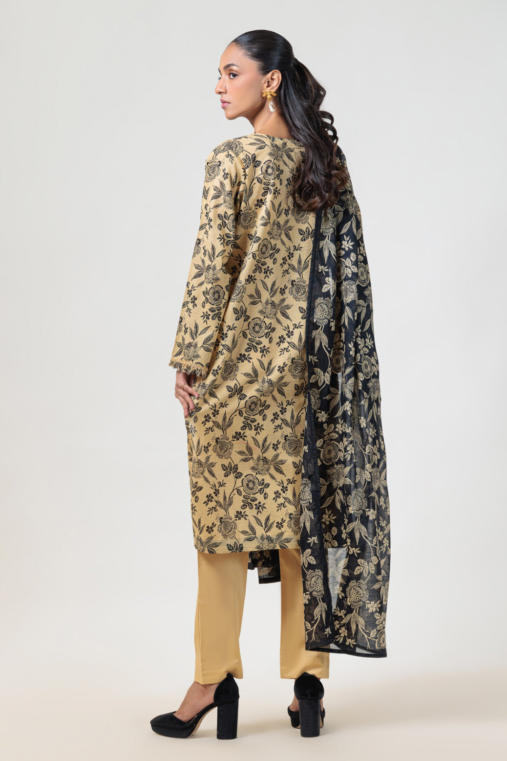 Printed Textured Cambric Beige Stitched Suit - Bonanza