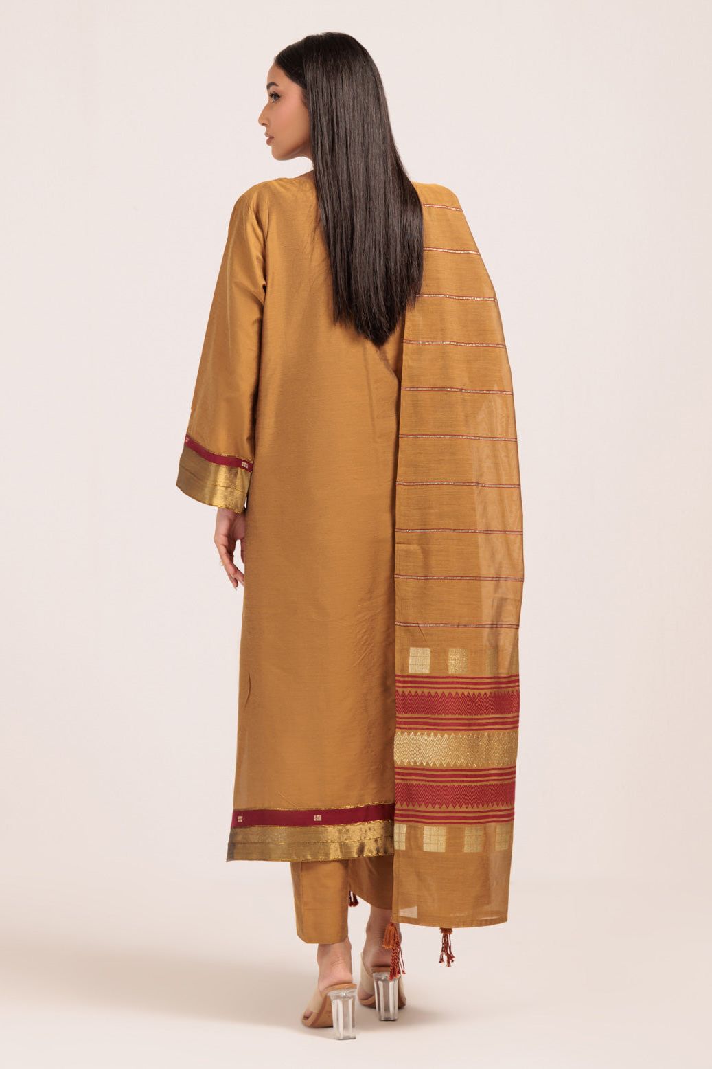 Yarn Dyed Khaddi Mustard Stitched Suit - Bonanza