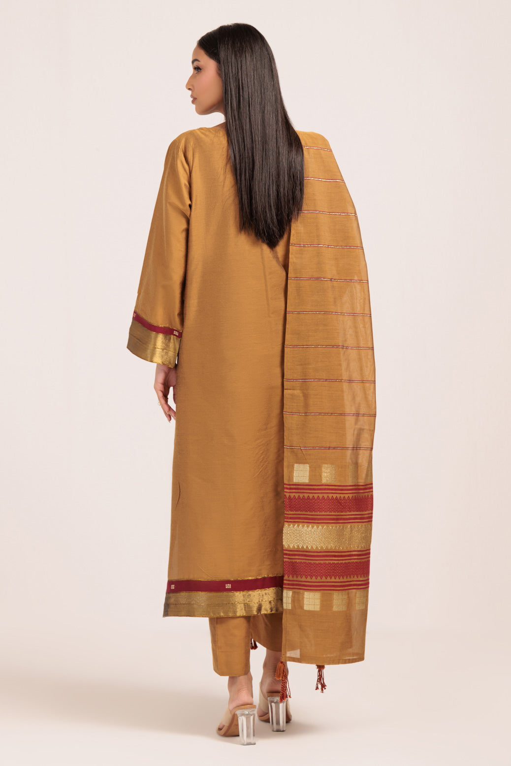 Yarn Dyed Khaddi Mustard Stitched Suit - Bonanza