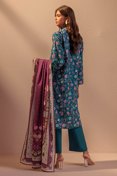 Printed Slub Khaddar Blue Stitched Suit - Bonanza