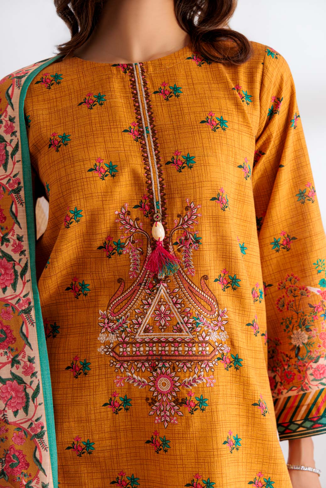 Printed Light Weight Khaddar Mustard Stitched Suit - Bonanza