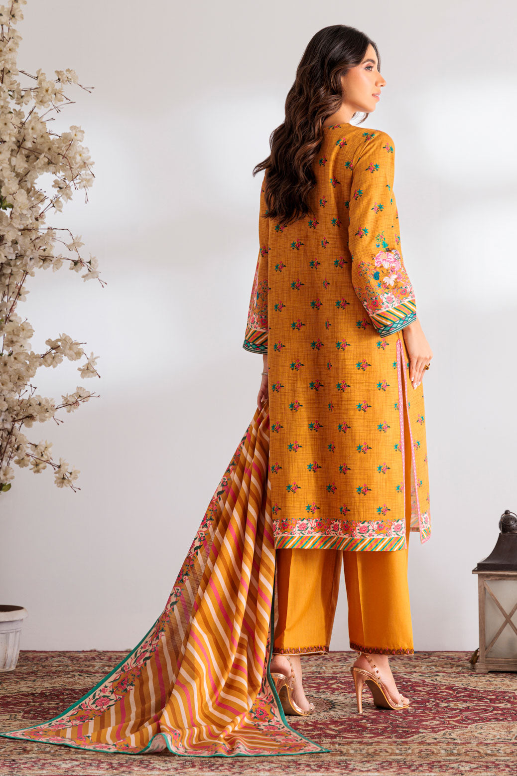 Printed Light Weight Khaddar Mustard Stitched Suit - Bonanza