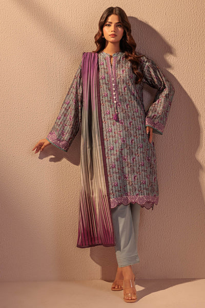 Printed Light Weight Khaddar Grey Stitched Suit - Bonanza