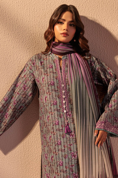 Printed Light Weight Khaddar Grey Stitched Suit - Bonanza