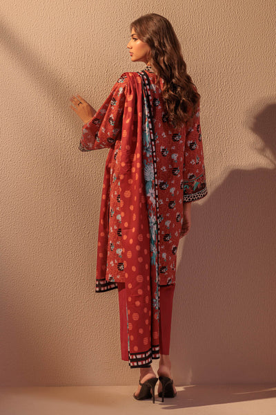 Printed Cotton Maroon Stitched Suit - Bonanza