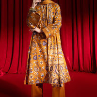 Printed Textured Cambric Mustard Stitched Suit - Bonanza