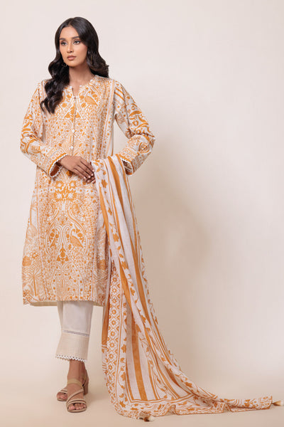 Printed Textured Cambric White Stitched Suit - Bonanza