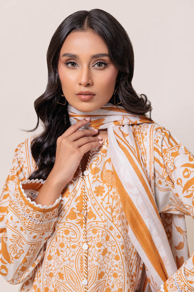 Printed Textured Cambric White Stitched Suit - Bonanza